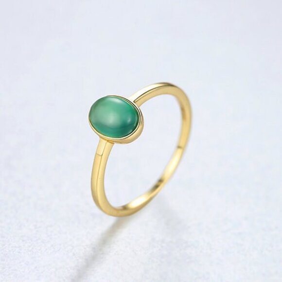 18k Gold Plated over 925 sterling silver Cabochon 7x5 created oval Emerald Ring - Picture 6 of 6